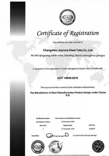 中国 Changzhou Joyruns Steel Tube CO.,LTD 認証
